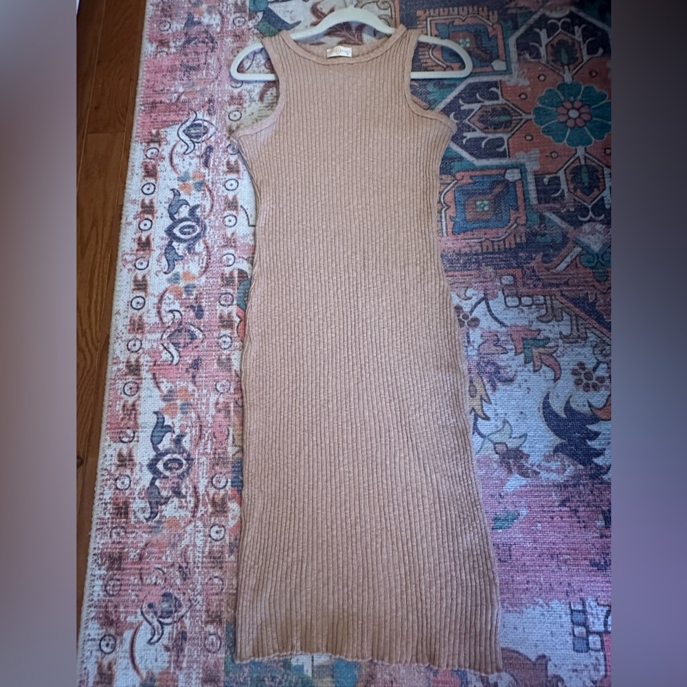 Beige/Tan Knitted Tank Midi Dress